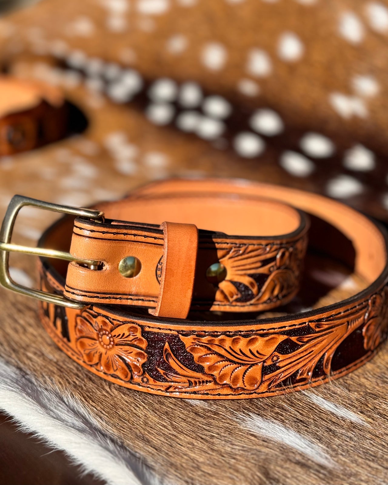 Custom Floral Tooled Belt